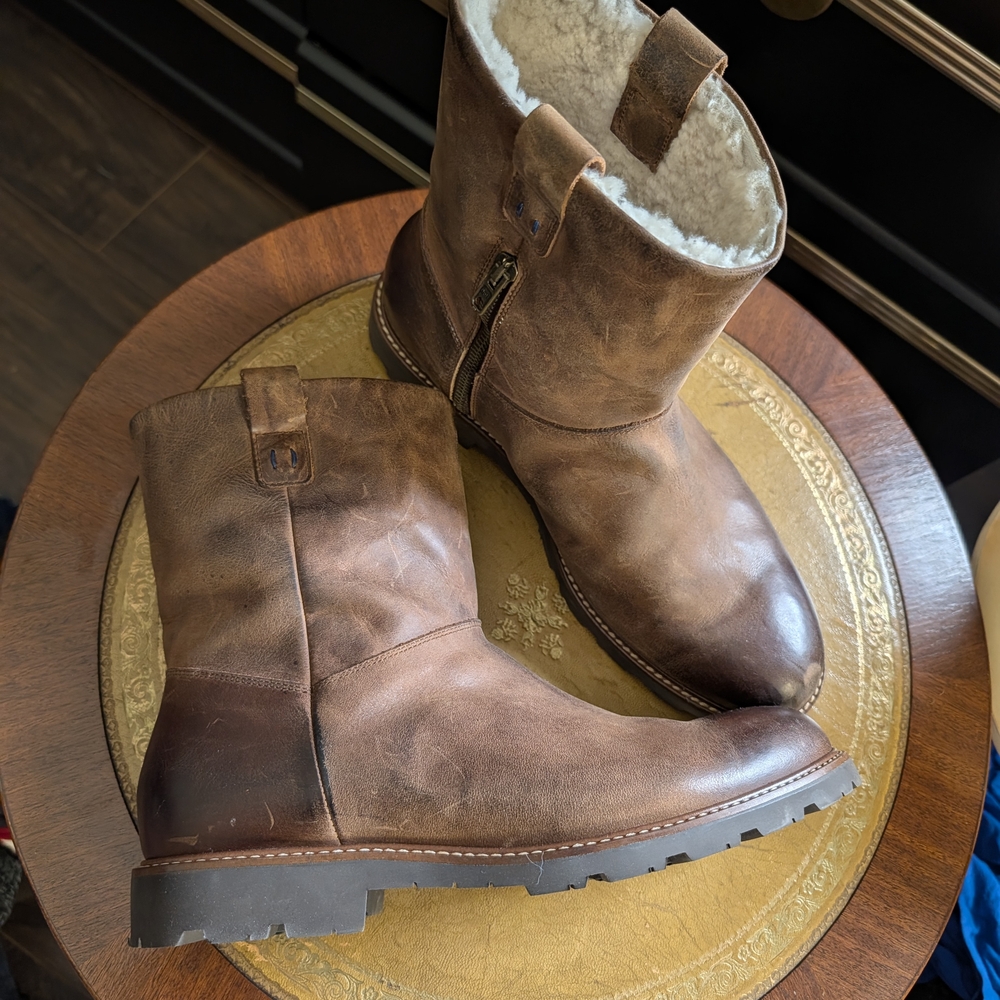 ROSS SNOW Brown Leather Shearling Lined Vibram Sole Made In Italy Boots Sz 9